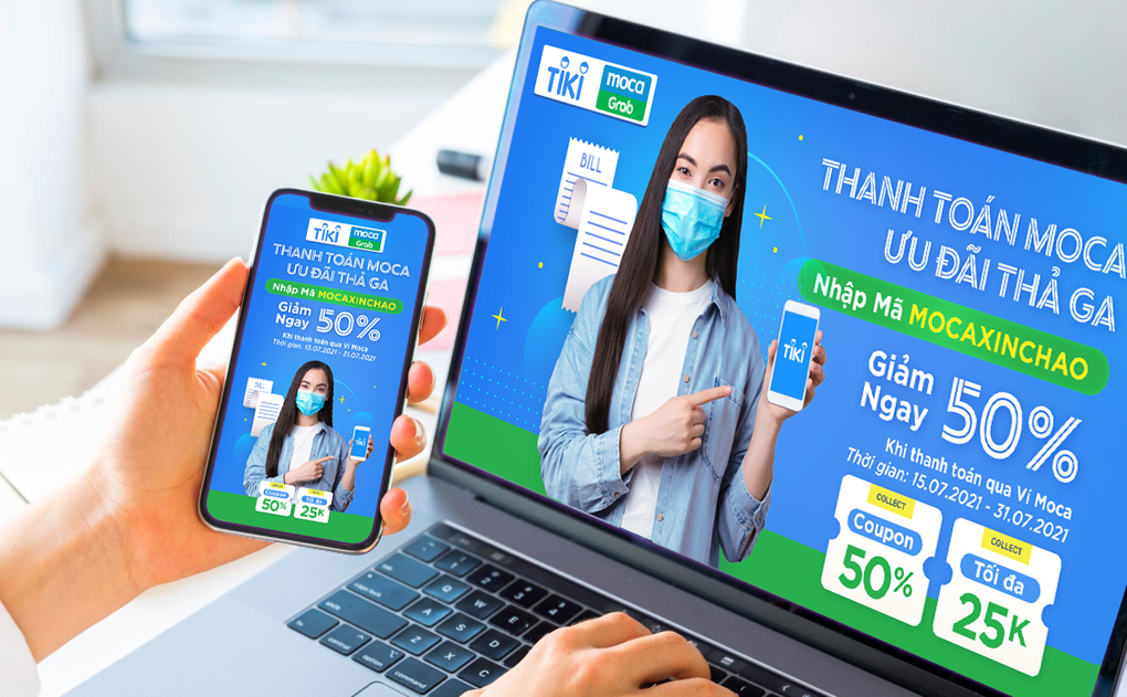 Tiki hợp tác Moca ưu đãi 50% mọi đơn hàng