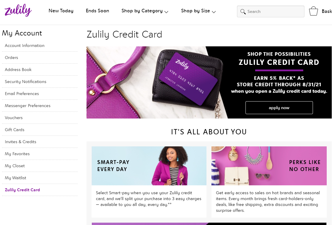 Zulily Credit Card introduction site