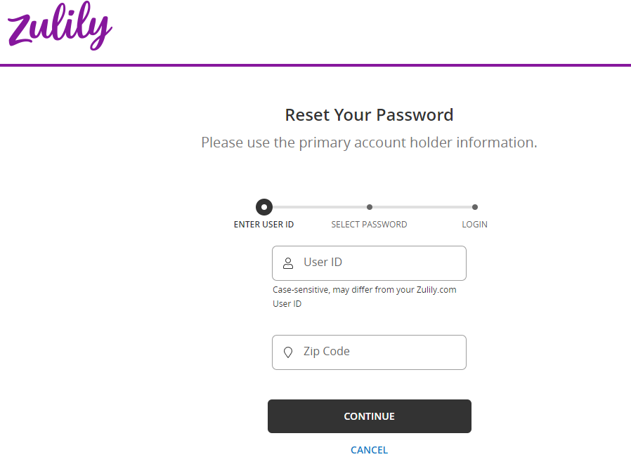 Zulily "Reset Pasword" site