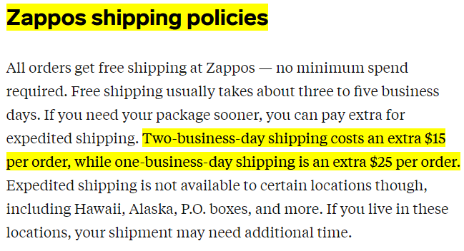 Zappos shipping policies
