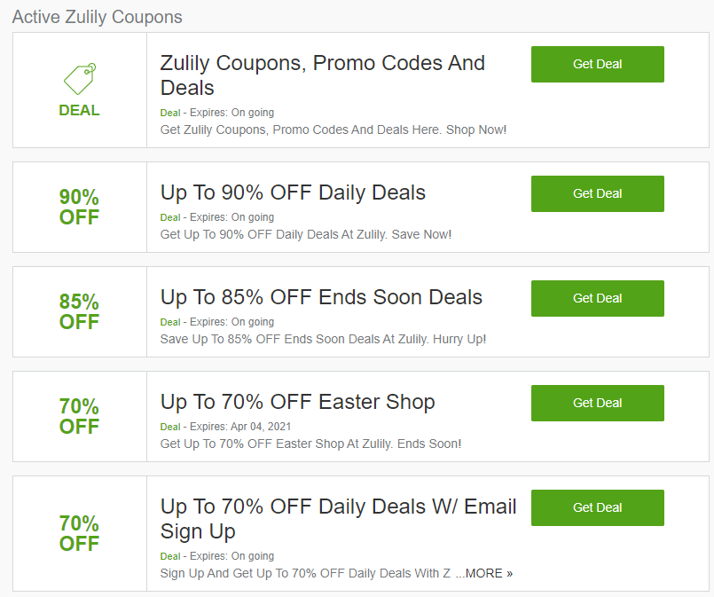 Zulily offers batches of promo codes everyday