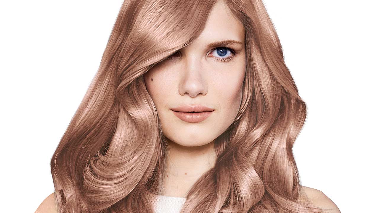 Rose Gold Hair color with Blue Eyes