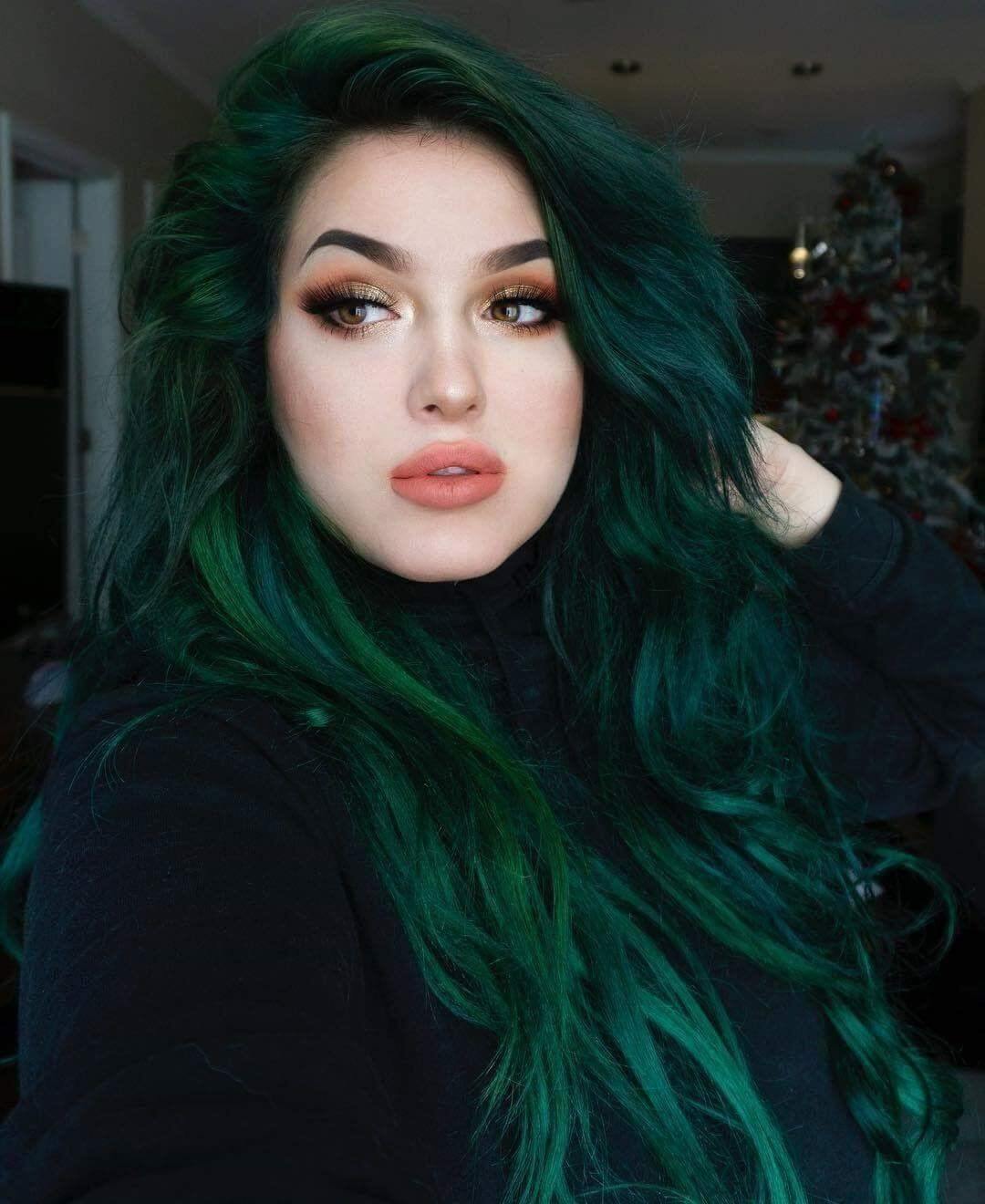 Emerald hair color with hazel-brown eyes