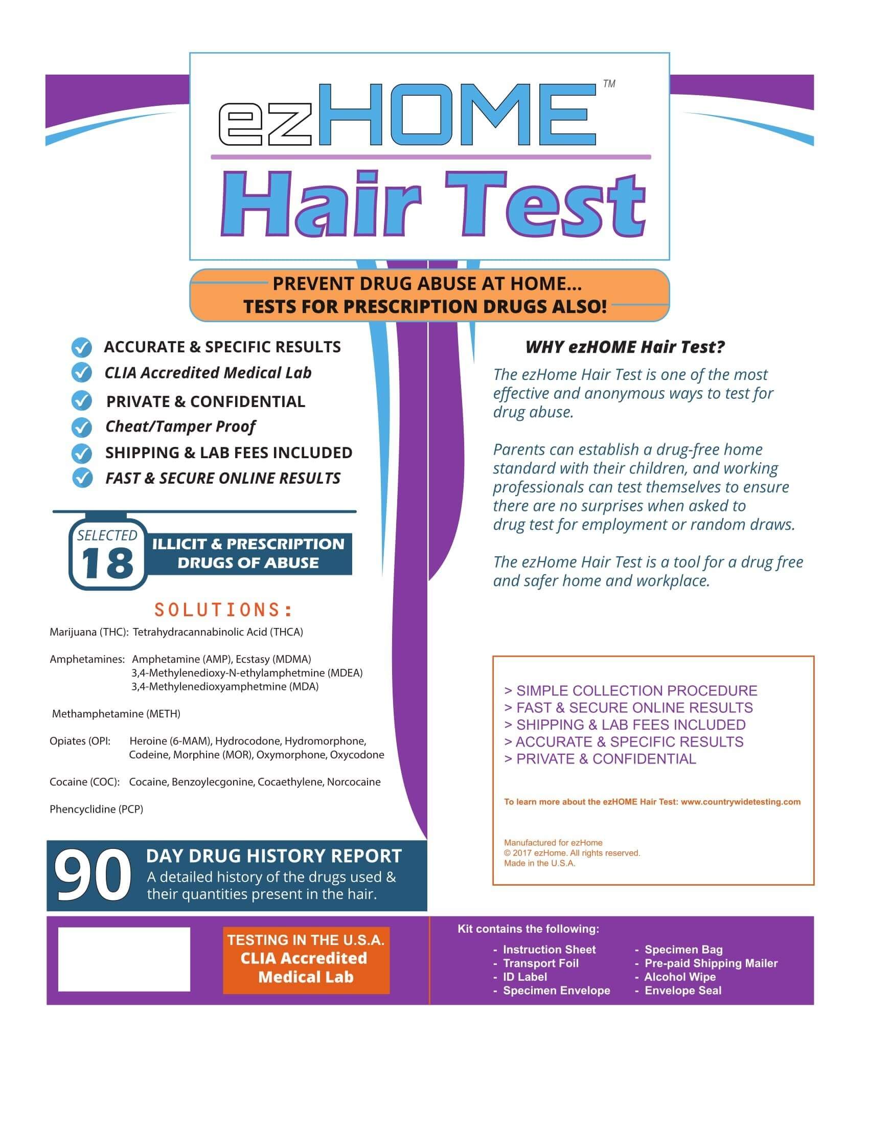 ezHOME Hair Follicle 18 Drug Compound Test
