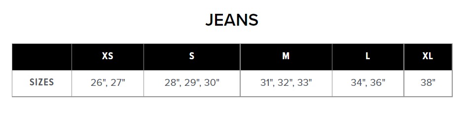 Fashion Nova Men Jeans Size Chart