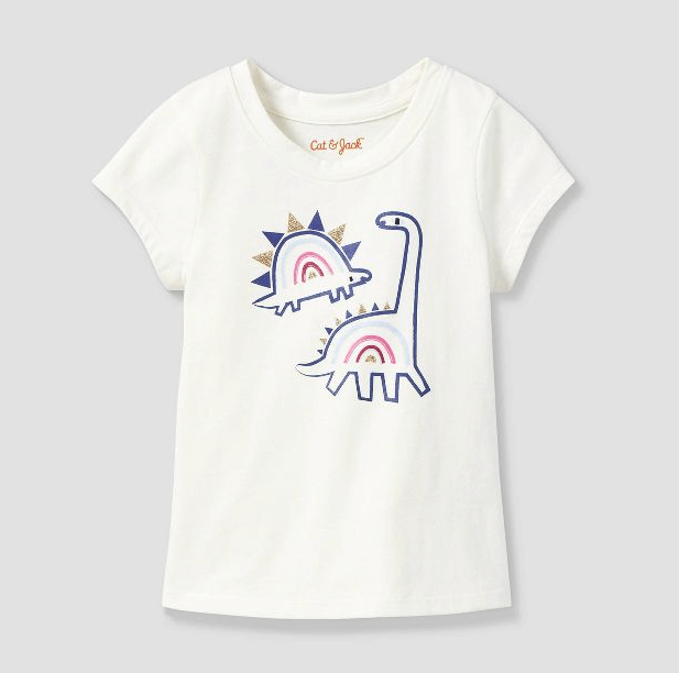 Toddler Girls' Glitter Dinosaur Short Sleeve Graphic T-Shirt