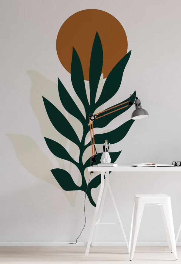 Botanical Boho Art Wall Sticker - Removable Leaf and Sun Wall Decal