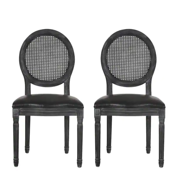 Acorn Midnight Black and Gray Wood and Cane Upholstered Dining Chair