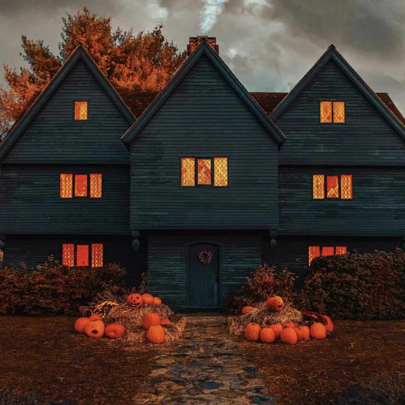 things to do in salem in october - things to do in salem ma in october - salem witch house with maple tree and pumpkins