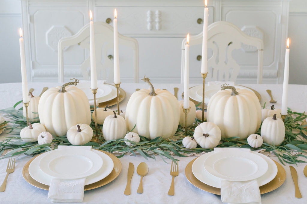 White pumpkin table setting