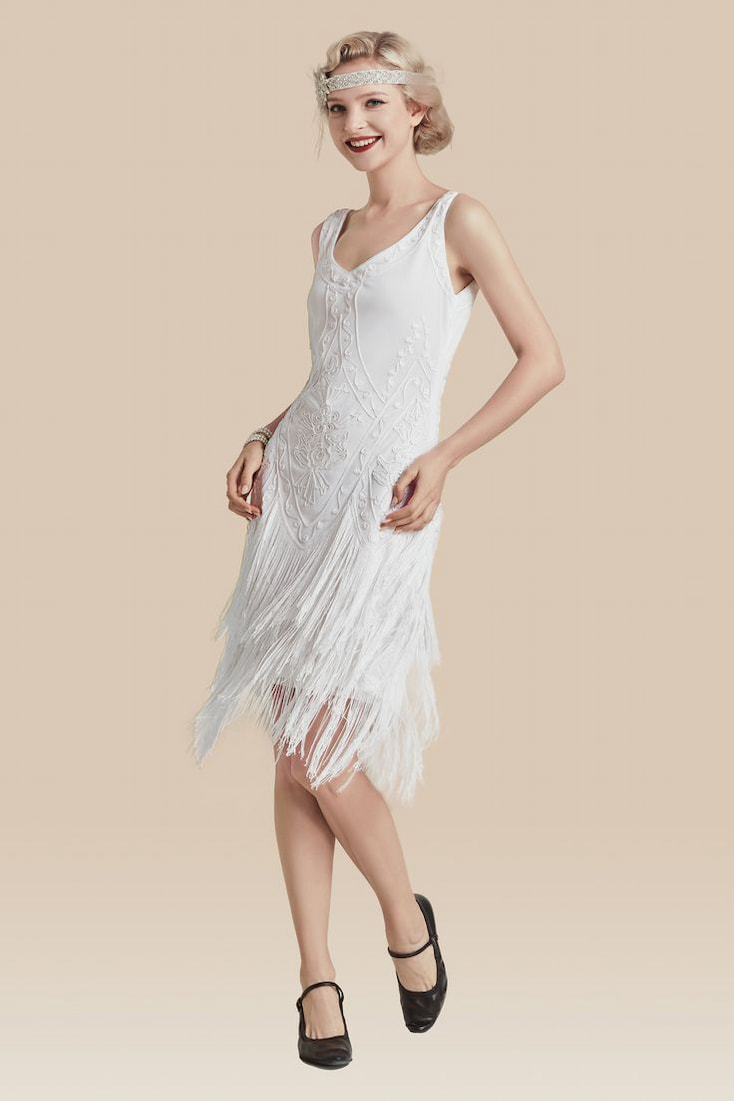 1920s classical white flapper dress