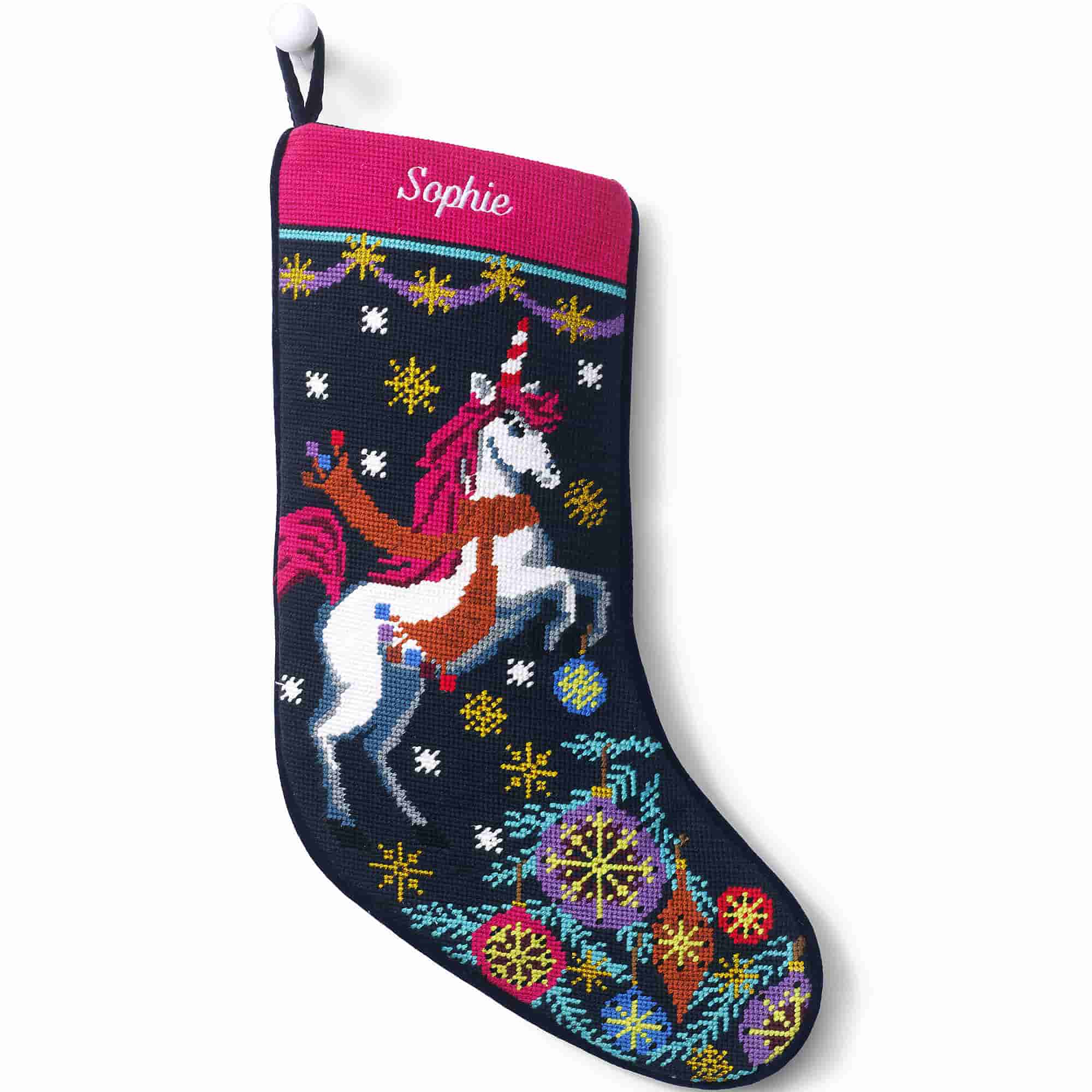 magical unicorn needlepoint stockings - needlepoint christmas stockings 